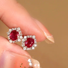 Load image into Gallery viewer, LUOWEND 18K White Gold Real Natural Ruby and Diamond Stud Earrings for Women