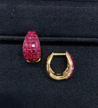 Load image into Gallery viewer, LUOWEND 18K Yellow Gold Natural Ruby Earrings for Women