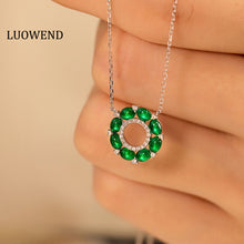 Load image into Gallery viewer, LUOWEND 18K White Gold Real Natural Emerald Necklace for Women