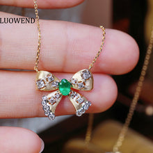 Load image into Gallery viewer, LUOWEND 18K Yellow Gold Real Natural Emerald and Diamond Gemstone Necklace for Women