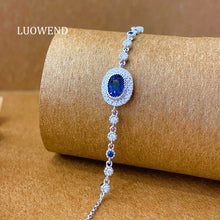 Load image into Gallery viewer, LUOWEND 18K White Gold Natural Diamond and Sapphire Bracelet for Women