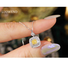 Load image into Gallery viewer, LUOWEND 18K White Gold Real Natural Yellow Diamond Pendant Necklace for Women