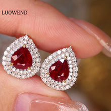 Load image into Gallery viewer, LUOWEND 18K White Gold Real Natural Ruby and Diamond Gemstone Earrings for Women