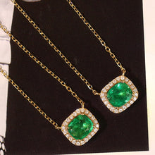 Load image into Gallery viewer, LUOWEND 18K Yellow Gold Real Natural Emerald and Diamond Gemstone Necklace for Women