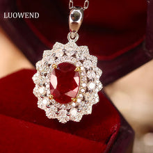 Load image into Gallery viewer, LUOWEND 18K White and Yellow Gold Real Natural Ruby and Diamond Gemstone Necklace for Women