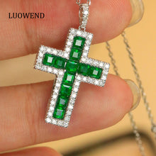 Load image into Gallery viewer, LUOWEND 18K White Gold Real Natural Emerald and Diamond Gemstone Necklace for Women