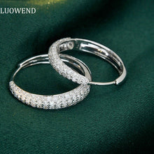 Load image into Gallery viewer, LUOWEND 18K White Gold Real Natural Diamond Hoop Earrings for Women