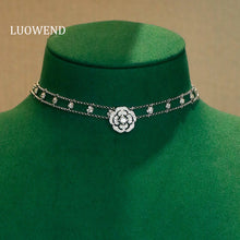 Load image into Gallery viewer, LUOWEND 18K White Gold Natural Diamond Necklace for Women