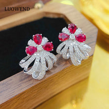 Load image into Gallery viewer, LUOWEND 18K White Gold Real Natural Ruby and Diamond Gemstone Earrings for Women