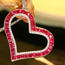 Load image into Gallery viewer, LUOWEND 18K White Gold Real Natural Diamond and Ruby Gemstone Necklace for Women