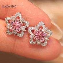 Load image into Gallery viewer, LUOWEND 18K White Gold Real Natural Aquamarine and Diamond Stud Earrings for Women