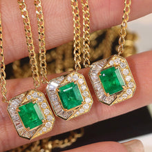Load image into Gallery viewer, LUOWEND 18K Yellow Gold Real Natural Emerald and Diamond Gemstone Necklace for Women