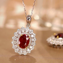Load image into Gallery viewer, LUOWEND 18K White and Yellow Gold Real Natural Ruby and Diamond Gemstone Necklace for Women