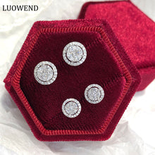 Load image into Gallery viewer, LUOWEND 18K White Gold Real Natural Diamond Stud Earrings for Women