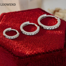 Load image into Gallery viewer, LUOWEND 18K White Gold Real Natural Diamond Hoop Earrings for Women