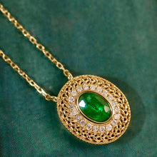Load image into Gallery viewer, LUOWEND 18K Yellow Gold Real Natural Emerald and Diamond Gemstone Necklace for Women
