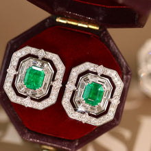 Load image into Gallery viewer, LUOWEND 18K White Gold Real Natural Emerald and Diamond Stud Earrings for Women
