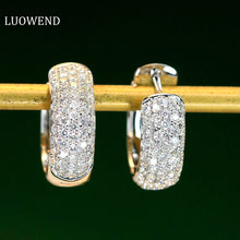 Load image into Gallery viewer, LUOWEND 18K White Gold Real Natural Diamond Hoop Earrings for Women