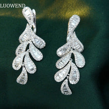 Load image into Gallery viewer, LUOWEND 18K White Gold Real Natural Diamond Drop Earrings for Women