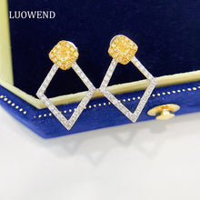 Load image into Gallery viewer, LUOWEND 18K White Gold Real Natural Yellow Diamond Stud Earrings for Women