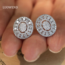 Load image into Gallery viewer, LUOWEND 18K White Gold Real Natural Diamond Stud Earrings for Women