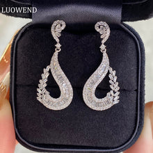 Load image into Gallery viewer, LUOWEND 18K White Gold Real Natural Diamond Drop Earrings for Women