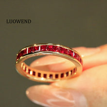 Load image into Gallery viewer, LUOWEND 18K Yellow Gold Natural Ruby Ring for Women