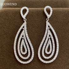 Load image into Gallery viewer, LUOWEND 18K White Gold Real Natural Diamond Drop Earrings for Women
