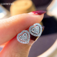 Load image into Gallery viewer, LUOWEND 18K White Gold Real Natural Diamond Stud Earrings for Women