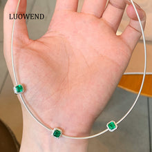 Load image into Gallery viewer, LUOWEND 18K White Gold Fine Jewelry Natural Emerald Necklace for Women