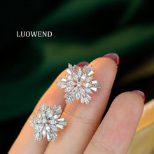 Load image into Gallery viewer, LUOWEND 18k White Gold Natural Diamond Earrings for Women