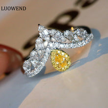 Load image into Gallery viewer, LUOWEND 18K White Gold Real Natural Yellow Diamond Ring for Women