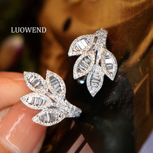Load image into Gallery viewer, LUOWEND 18K White Gold Natural Diamond Earrings for Women
