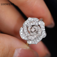 Load image into Gallery viewer, LUOWEND 18K White Gold Real Natural Diamond Ring for Women