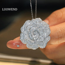 Load image into Gallery viewer, LUOWEND 18K White Gold Real Natural Diamond Pendant Necklace for Women