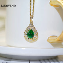 Load image into Gallery viewer, LUOWEND 18K Yellow Gold Real Natural Emerald Gemstone Necklace for Women
