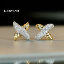 Load image into Gallery viewer, LUOWEND 18K White&Yellow Gold Natural Diamond Earrings for Women