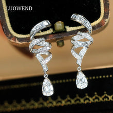 Load image into Gallery viewer, LUOWEND 18K White Gold Real Natural Diamond Drop Earrings for Women