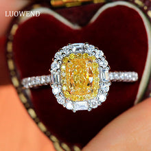 Load image into Gallery viewer, LUOWEND 18K White Gold Real Natural Yellow Diamond Ring for Women