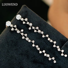Load image into Gallery viewer, LUOWEND 18K White Gold Real Natural Diamond Drop Earrings for Women