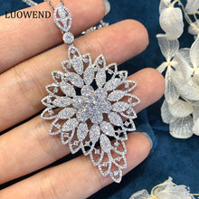 Load image into Gallery viewer, LUOWEND 18K White Gold Real Natural Diamond Pendant Necklace for Women