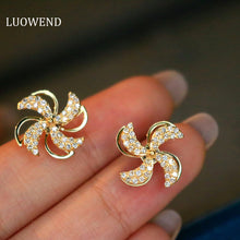 Load image into Gallery viewer, LUOWEND 18K Yellow Gold Real Natural Diamond Stud Earrings for Women