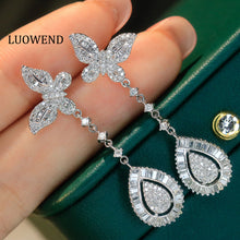 Load image into Gallery viewer, LUOWEND 18K White Gold Real Natural Diamond Drop Earrings for Women