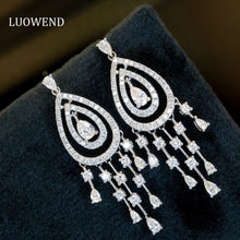 Load image into Gallery viewer, LUOWEND 18K White Gold Real Natural Diamond Drop Earrings for Women