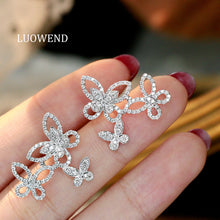 Load image into Gallery viewer, LUOWEND 18K White Gold Natural Diamond Stud Earrings for Women