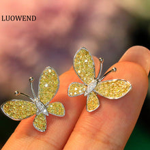 Load image into Gallery viewer, LUOWEND 18K Yellow Gold Real Natural Yellow Diamond Stud Earrings for Women