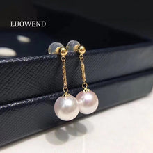 Load image into Gallery viewer, LUOWEND 18K Yellow Gold Real Natural White Pearl for Women