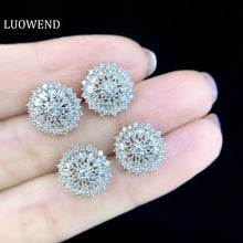 Load image into Gallery viewer, LUOWEND 18K White Gold Real Natural Diamond Stud Earrings for Women