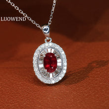 Load image into Gallery viewer, LUOWEND 18K White Gold Real Natural Ruby and Diamond Gemstone Necklace for Women
