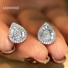 Load image into Gallery viewer, LUOWEND 18K White Gold Real Natural Diamond Stud Earrings for Women